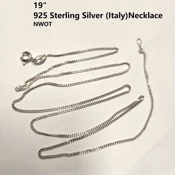 19 inch Sterling Silver Necklace 925 Italy Sterling Silver Necklace Chain 49cm - Picture 2 of 14